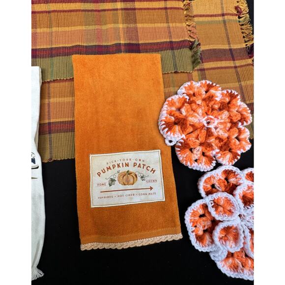 Vintage Fall Halloween Kitchen Towels Placemats & Handmade Hot Pad Mat - Picture 3 of 7